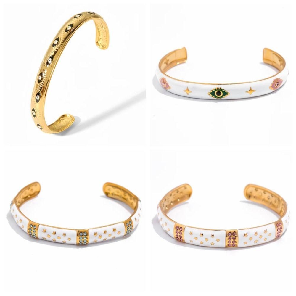 Oil Drip Design Women's Bangle Pink Green Rhinestone Demon's Eye Bracelets  Girls Gift