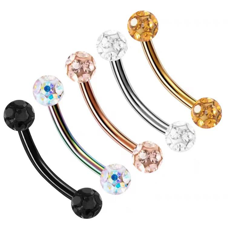 

Разноцветное кольцо-пирсинг для брови со стразом и шариком из полимерной глины, 3 мм