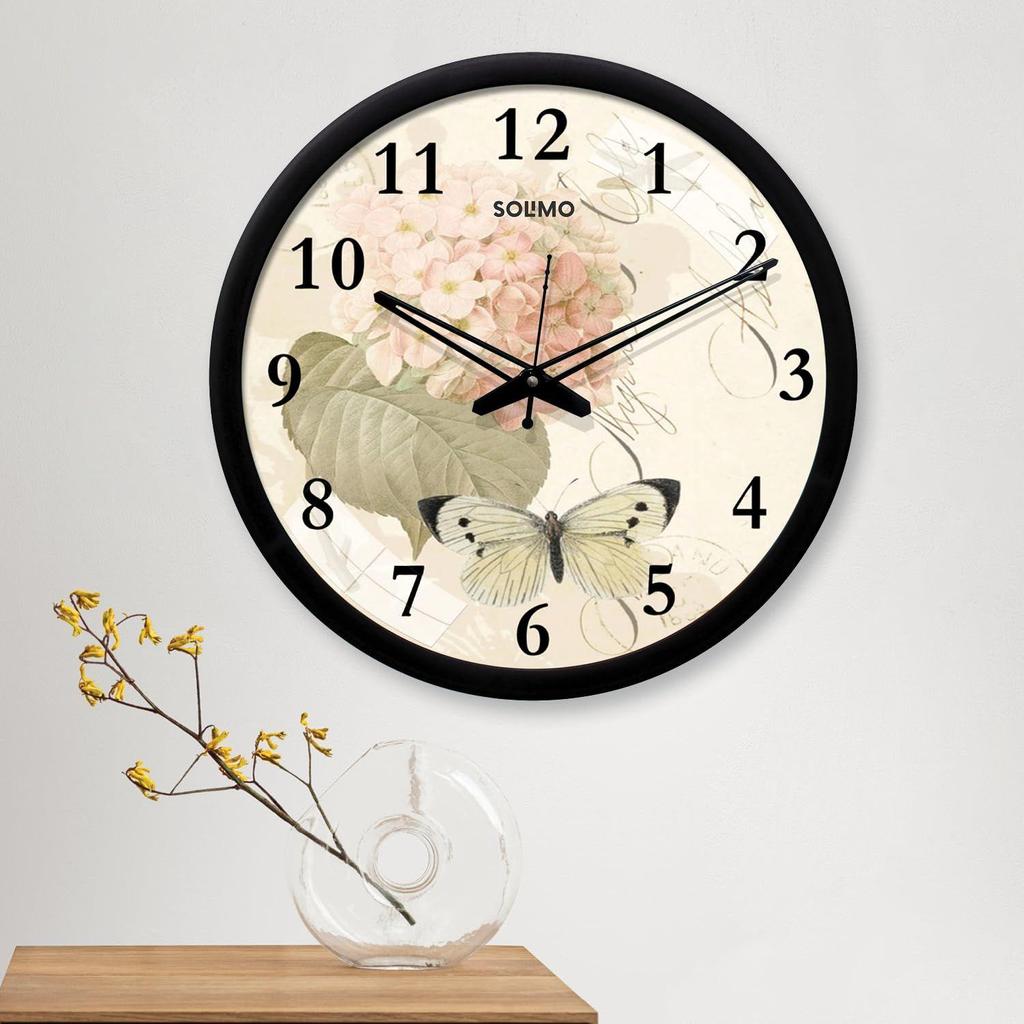Plastic Silent Movement Designer Wall Clock (Black Frame, 12-inch)
