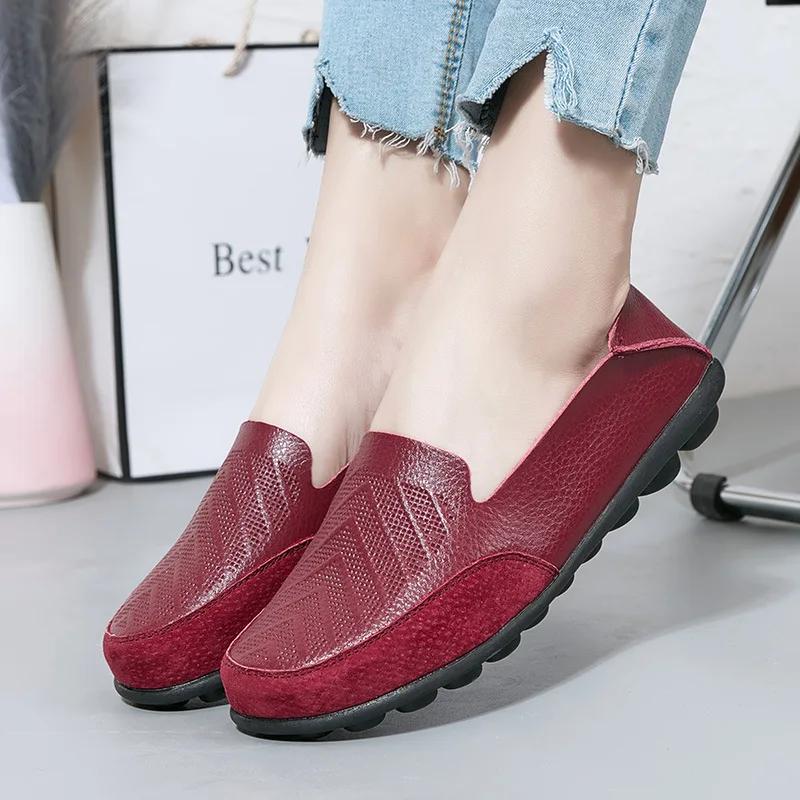 Moccasins Women Flats Shoes Spring and Autumn New Woman Slip On Casual Loafers Genuine Leather Woman Shoes Zapatos Mujer 35-44