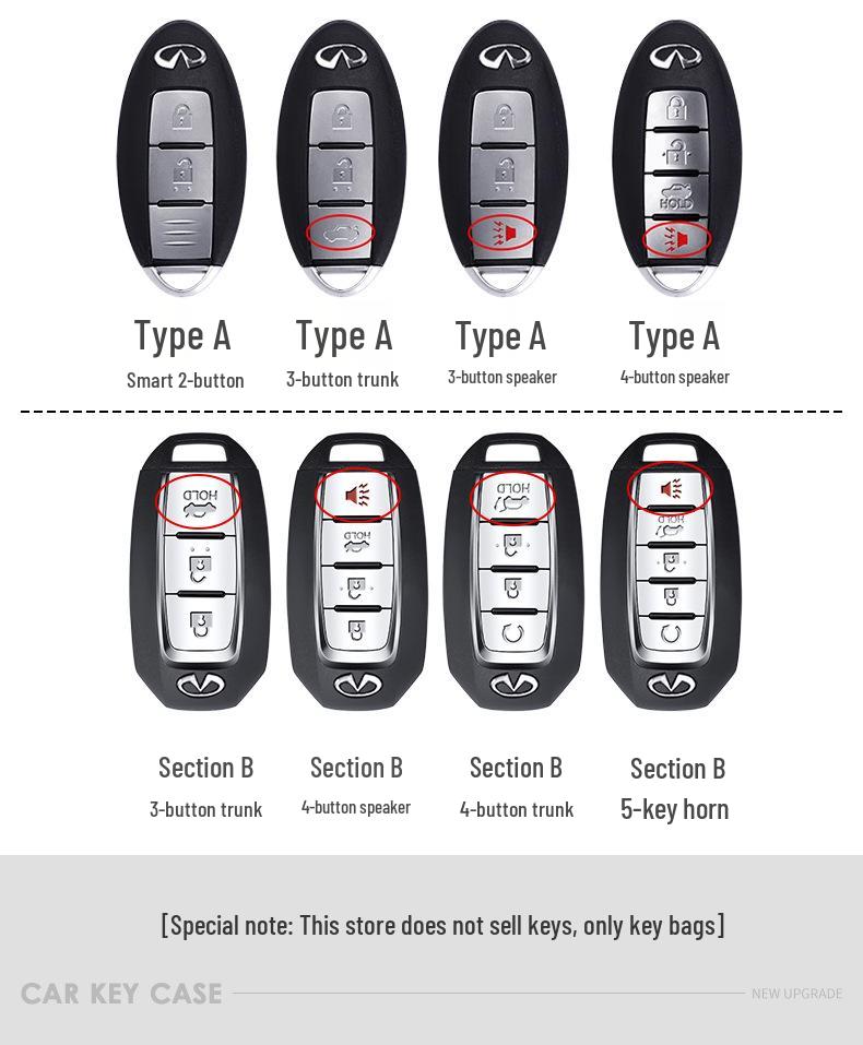 Infiniti Key Case for Q50L, QX50, QX55, QX60, Q70L, G25, FX35 - Car Key Shell with Buckle
