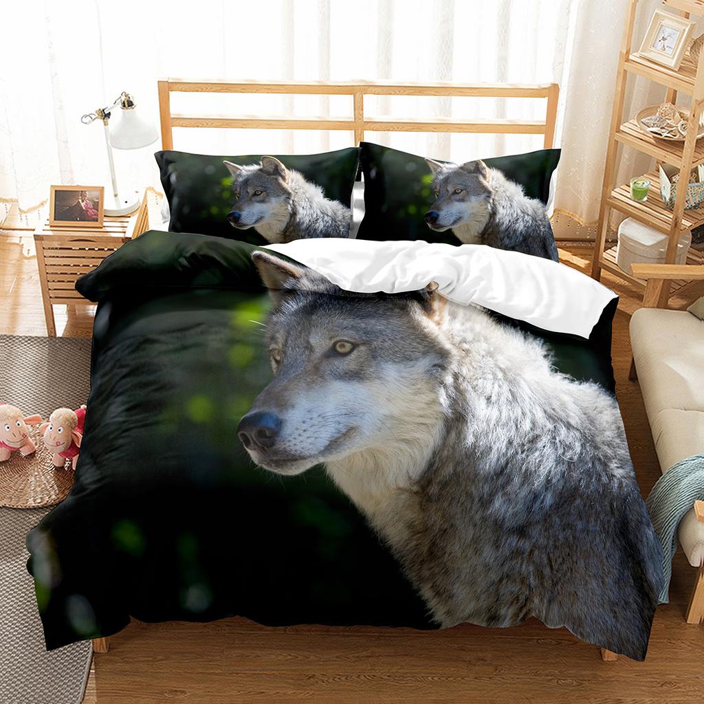 Boys Wolf Duvet Cover Set Queen Size Boho Wildlife Forest Animal Bedding Polyester Quilt Cover With Pillowcase