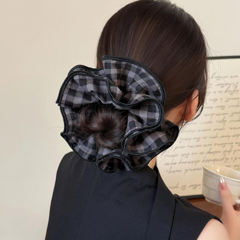 Large Scrunchies Vintage Plaid Hair Bands Elegant Elastic Ponytail Hair Ties Women Hair Accessories