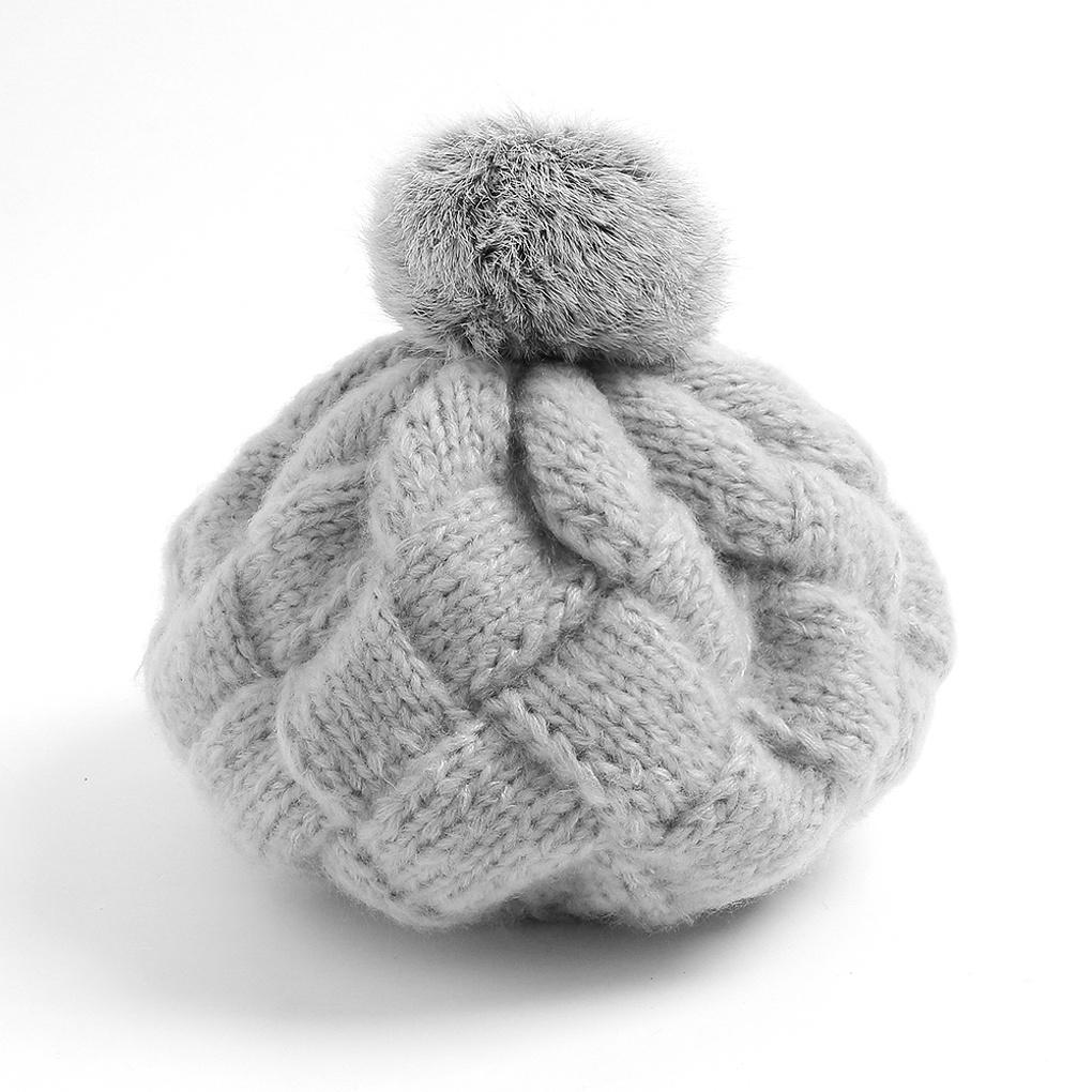 Fran Drop Knit Beret Gray Knit Winter Cold Weather Baker Hat