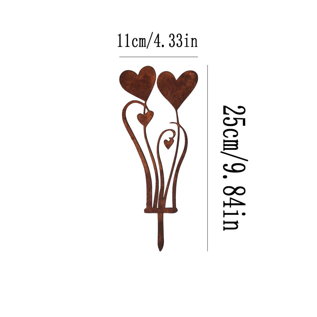 1Pc Iron Four-Heart Metal Garden Decoration Ground Plug, Outdoor Decoration, Intertwined Heart and Swirl Design, Suitable for Terrace, Courtya