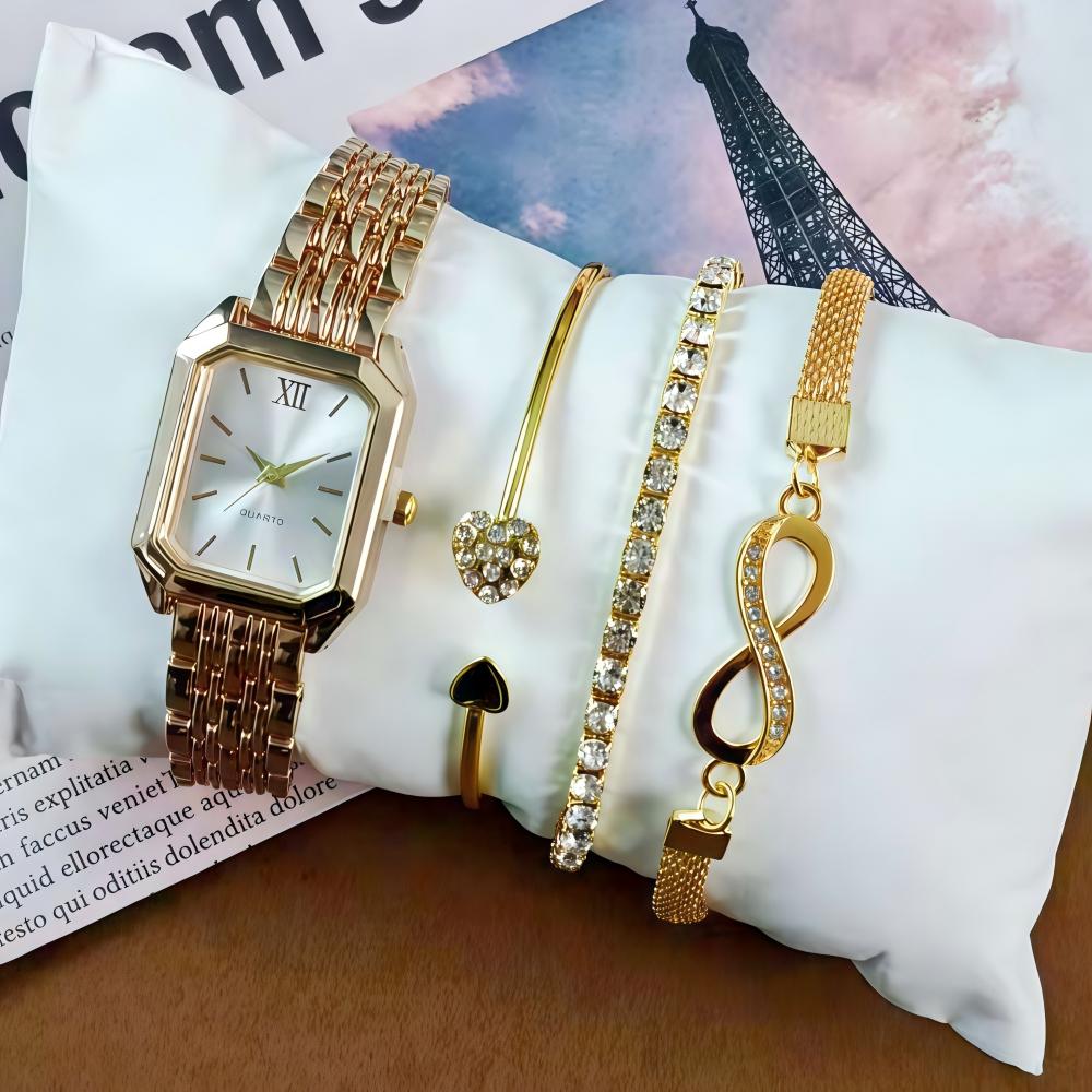 LP43  Gift Set Fashion Square Watch Stainless Steel Women Wristwatch Luxury Casual Dress Watches Without Box for Ladies