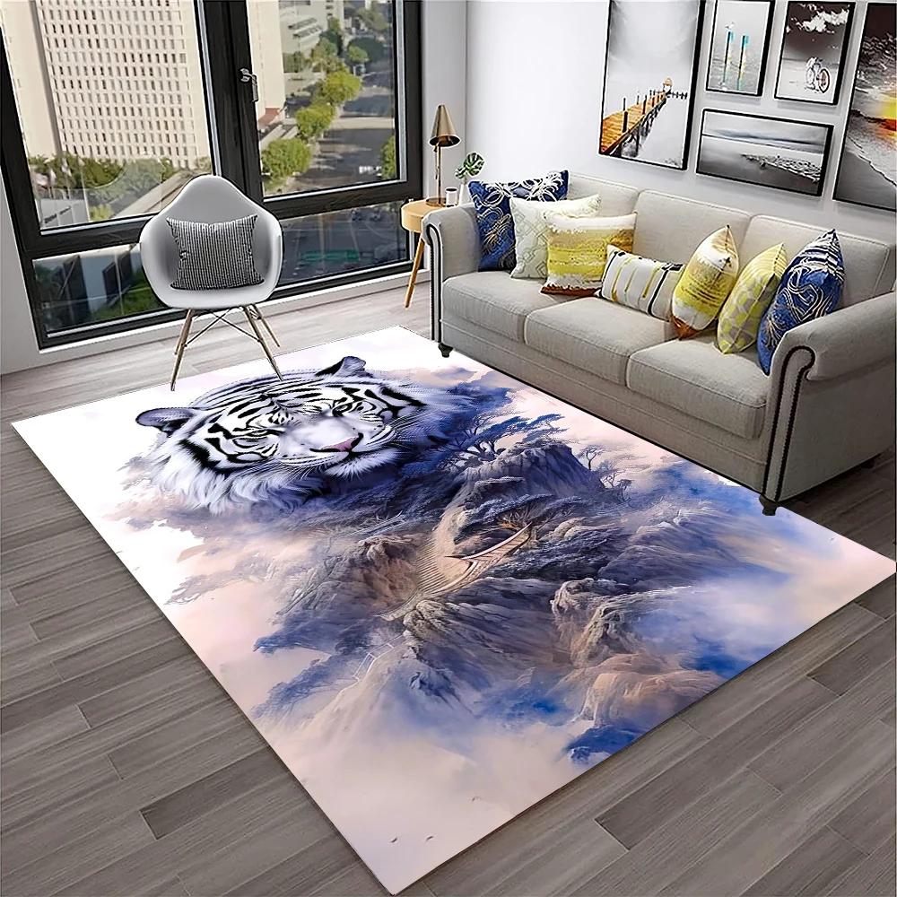 Tappeto Animale Tigre dei Sogni 3D Cartoon per Casa Soggiorno Camera da Letto Divano Zerbino Decorazione, Tappeto per Area Giochi Bambini Tappetino Antiscivolo