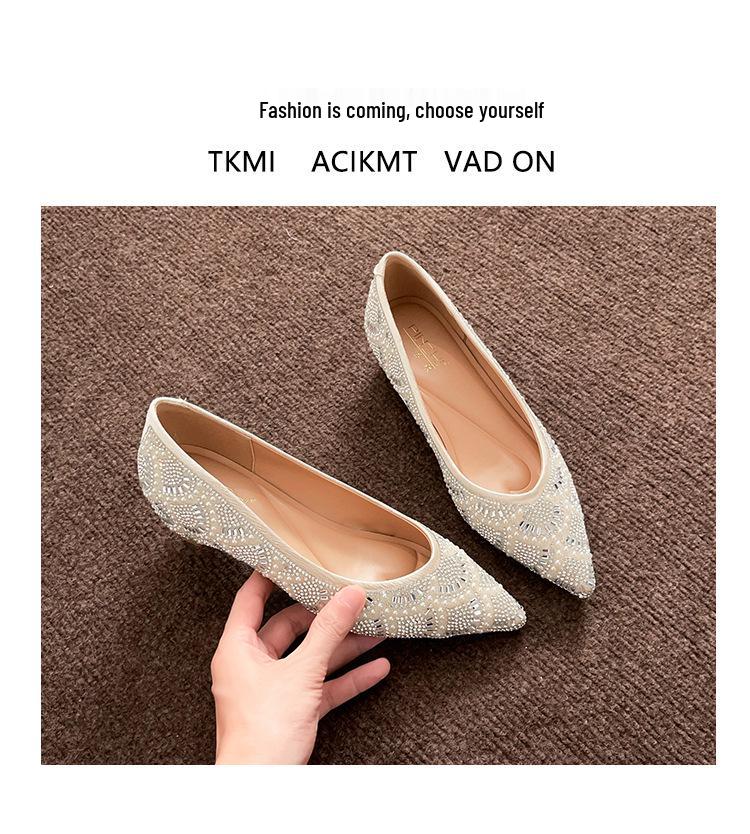 A33-8 Women's Rhinestone & Pearl Flat Wedding Shoes with Inner Height Boost