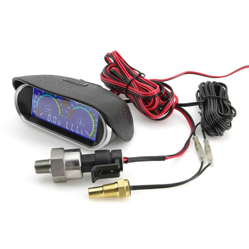 ZMFJH 2IN1 Digital Water Temperature+Oil Pressure Meter with Sensor 10mm Temp Joint Pipe Sensor Hose Adapter for Car Truck 9-32V
