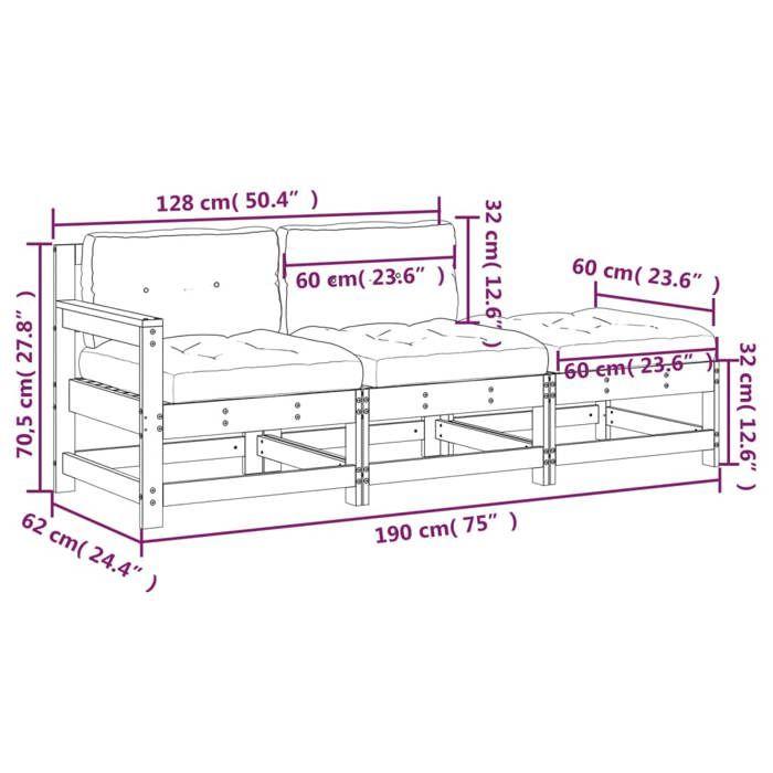 VidaXL Salon de jardin 3 pcs avec coussins bois de pin imprégné 825603