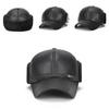 Luxury Winter Elderly Men Faux Leather Bomber Trapper Hat Cap For Outdoor Warmth