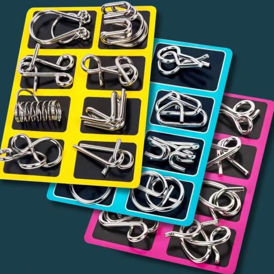 8Pcs/Set Metal Puzzle Ring Brain Teaser 3D Wire Puzzle Game Kids Adults Mind