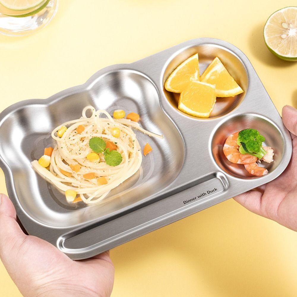 Multi Grids Children's Tableware Square Shaped Stainless Steel Plate  Kindergarten School