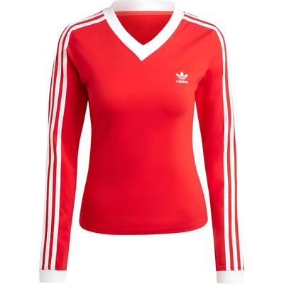 Originals Classic V-Neck Sports Ribbed Long Sleeve Shirt Women Tops Red IY7248
