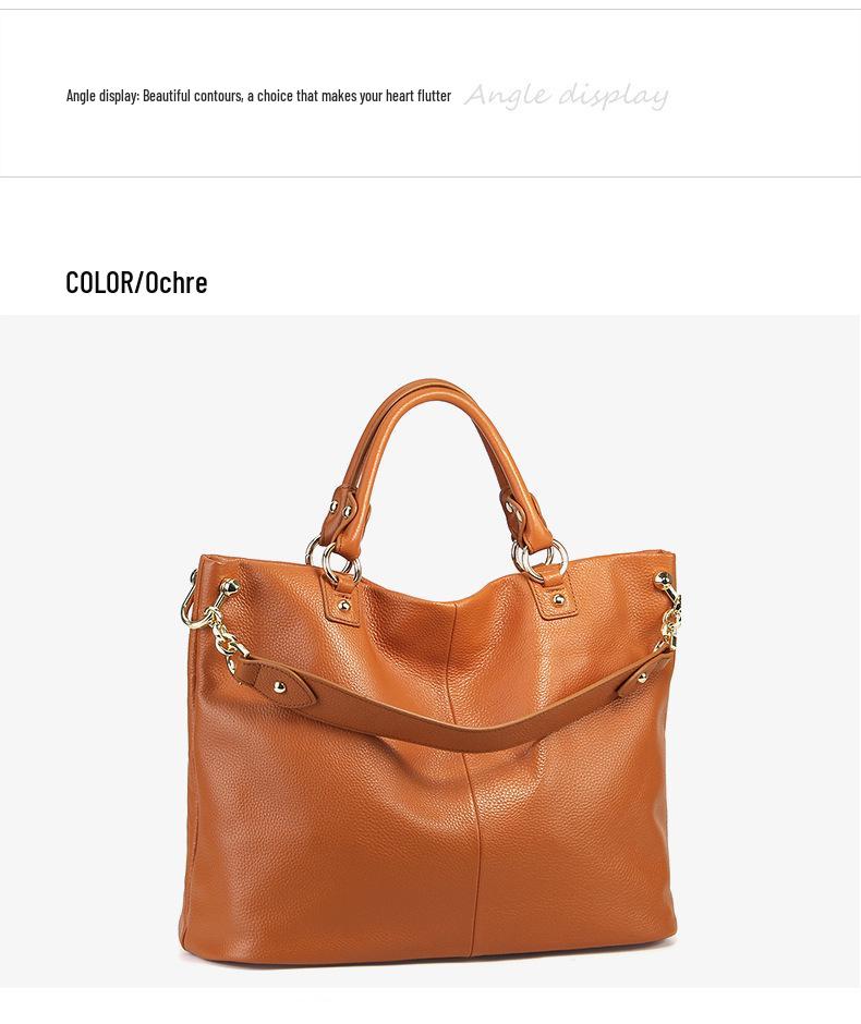 Women's Genuine Leather Large Capacity Crossbody Tote Bag - Top Layer Cowhide, New Style, High-End Shoulder Handbag for Commuting.