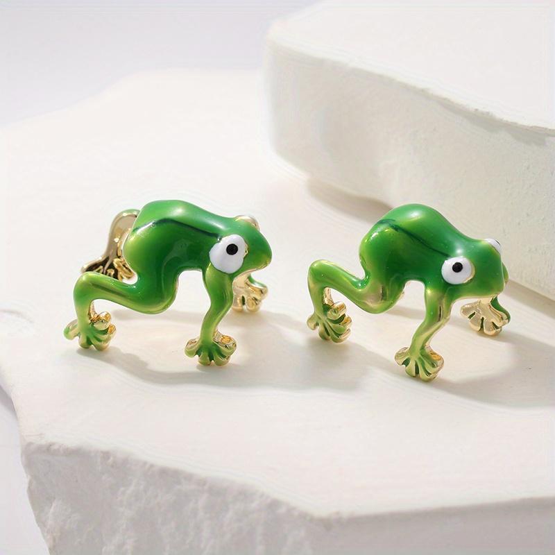 1 Pair, Green Frog Earrings, Cute Green Frog Stud Earrings, Fun Frog Climbing Earrings.