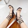 Fashion Sexy/Club Peep Toe Square toe Rhinestone Feathers Sandals Womens Summer Ankle Strap Slim High-heeled Steel Tube Dance Shoe