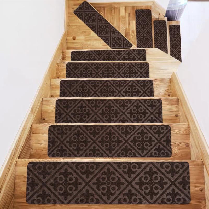 1 Piece Removable Self-Adhesive Anti-Slip Stair Mat Gray Washable Fabric Safety Pad with Non-Slip Backing for Wooden Stairs