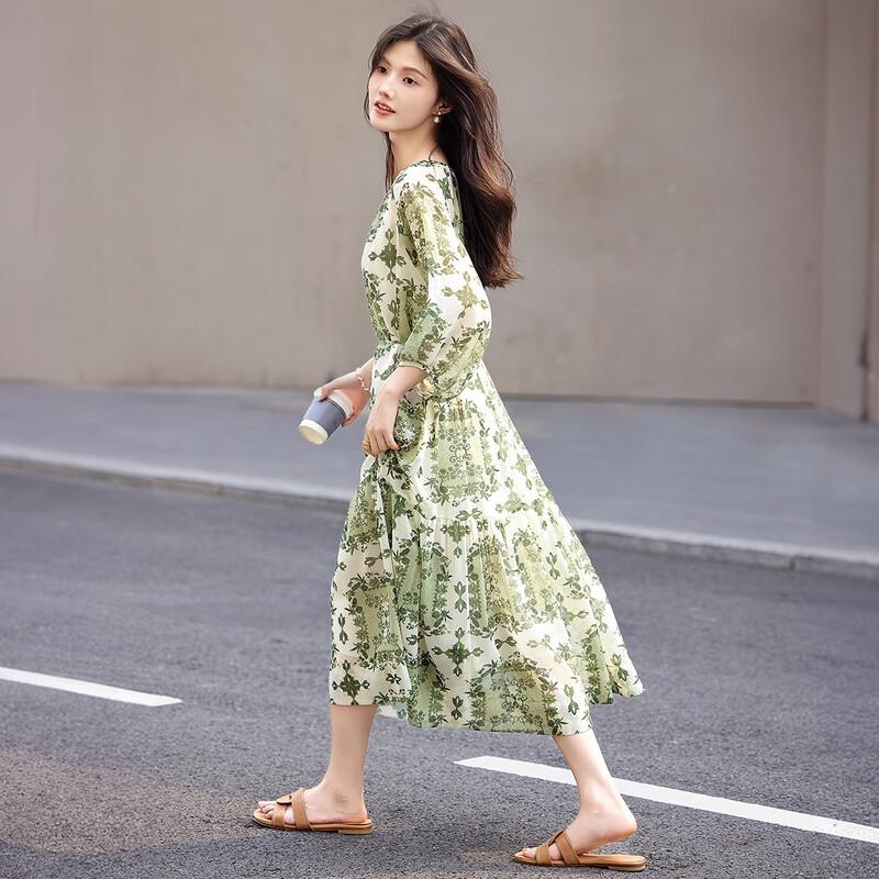 Miracle Waltz Botanical Print Chiffon Midi Dress