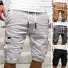 Mid-Rise Elastic Waistband Drawstring Multi Pockets Men Shorts Solid Color Loose Fitness Cargo Shorts Streetwear