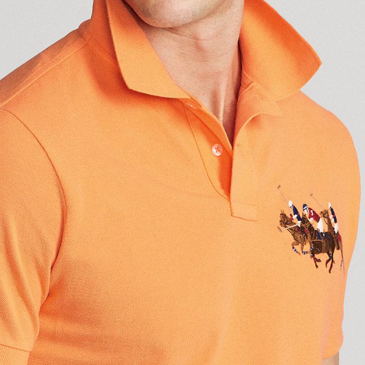 פולו ראלף לורן סוודר פולאובר רקום שלושה פוני גזרה ישרה שרוול קצר חולצת פולו לגברים חולצות פולו ורוד קלאסי MNPOKNI1N821115-650