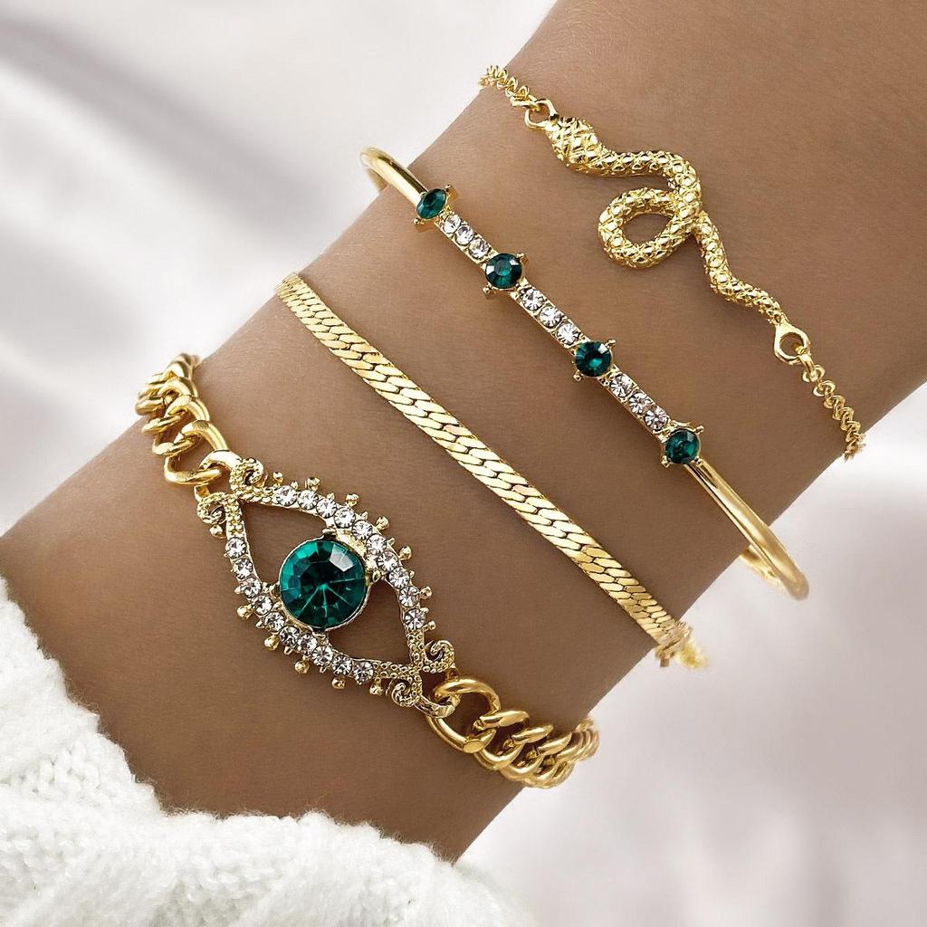 European-American Heart Knot & Butterfly Snake Bracelet Set - Geometric Hand Jewelry Accessories