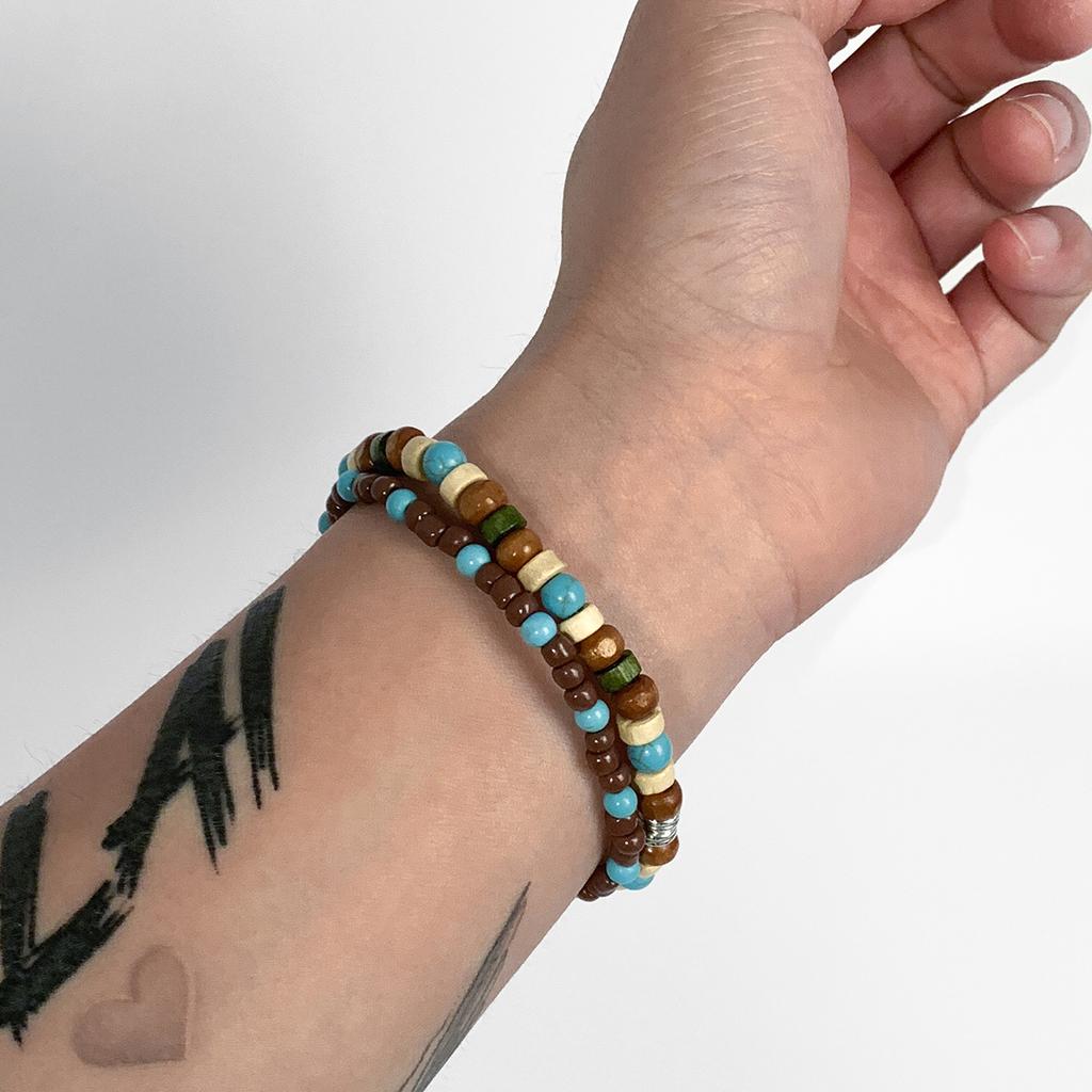 Simple Turquoise Wooden Bead Bracelet for Men Trendy Fashion Versatile High-end Beaded Bracelet for Men
