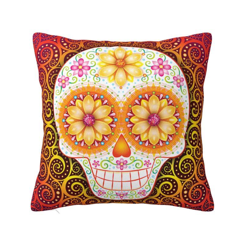 Day Of The Dead Floral Cushion Cover 40x40cm Halloween Sugar Skull Velvet Luxury Pillow Case Living Room Decoration