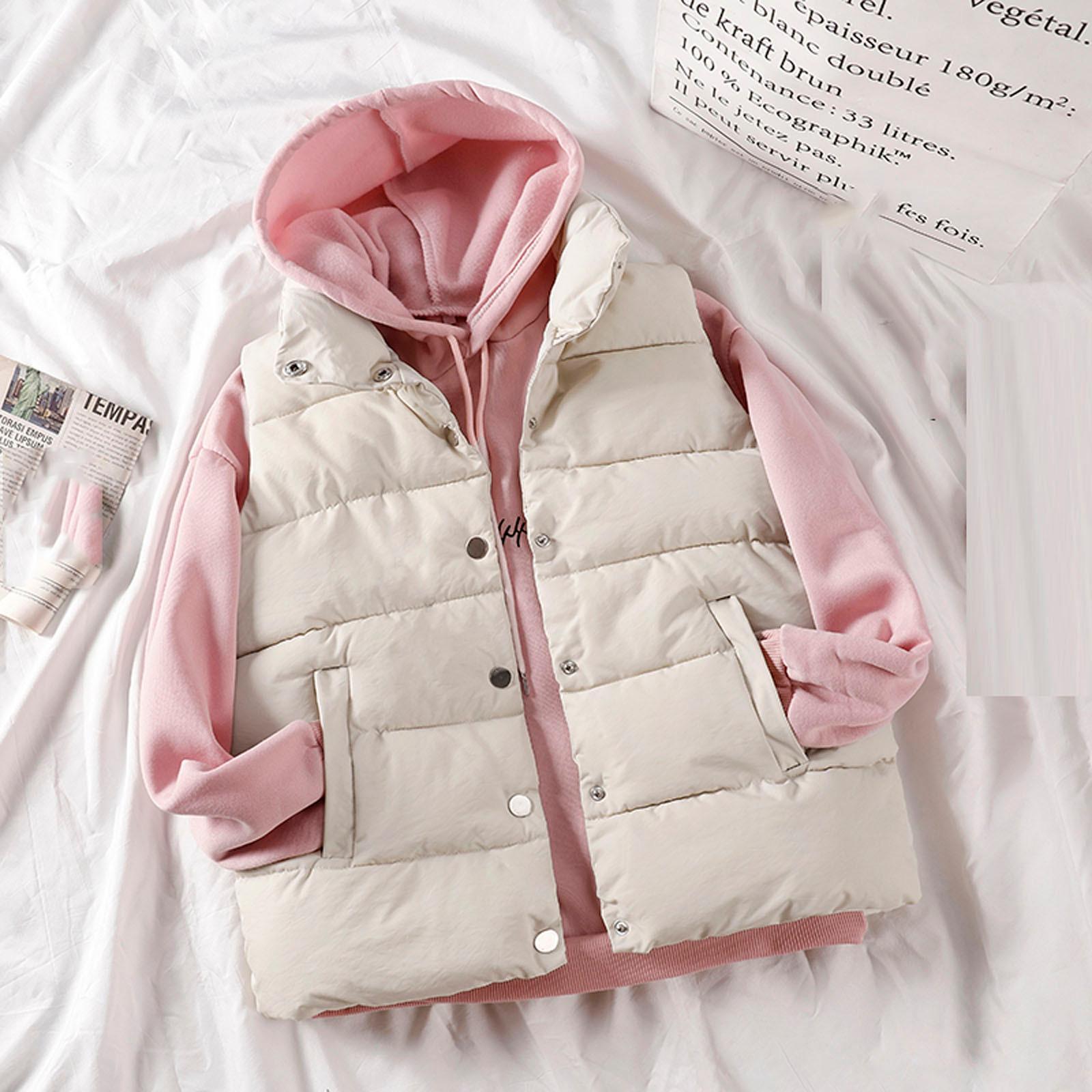 

Модный женский жилет, жилет, куртка, верхняя одежда, однотонные теплые топы M белый