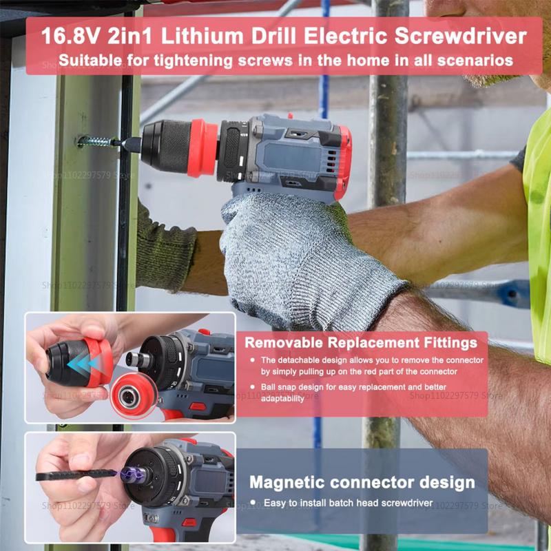 2 In 1 Lithium Brushless Cordless Drill and Electric Screwdriver Multi-Function Power Tool for Home Renovation Furniture Assembl