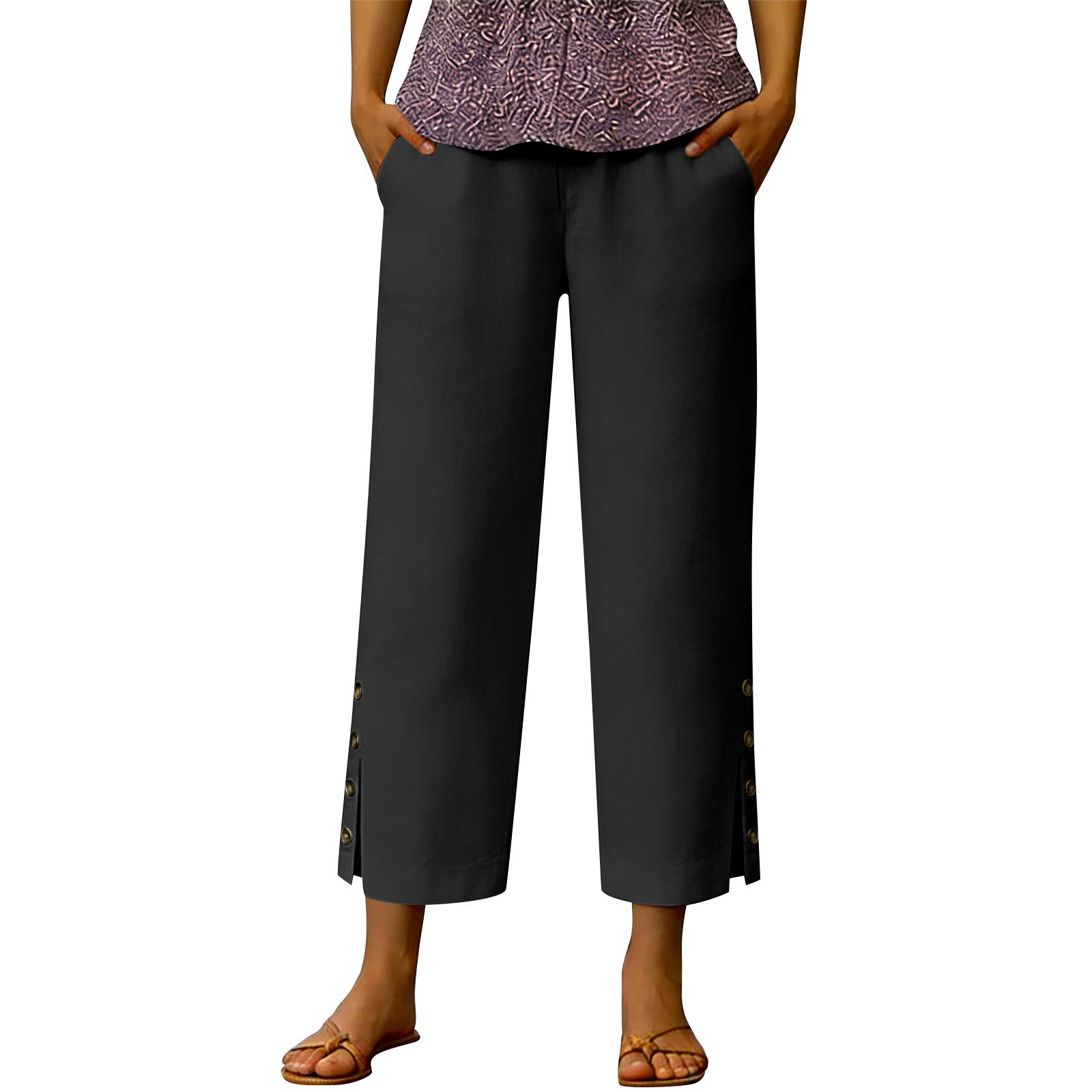 

Women s Casual Fashion Cotton-Linen Blend Pants With Side Pockets L