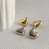 Gold Color Smooth Surface Love Heart Shaped Stud Earrings Women Minimalist  Girl Wedding Bridal Jewelry