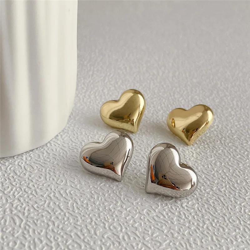 Gold Color Smooth Surface Love Heart Shaped Stud Earrings Women Minimalist  Girl Wedding Bridal Jewelry