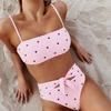 2 Piece Heart Print Bandage Swimsuit Bikini Set Push Up Swimwear High Waisted Girls Bathing Suit