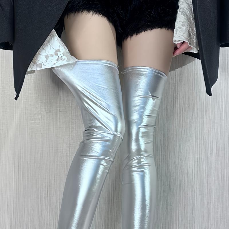 Złote Srebrne Błyszczące Lakierowane Skórzane Skarpety do uda w kształcie stopy Gotyckie Punkowe Klubowe do Pole Dance Kobiety Seksowne Cosplay Medias