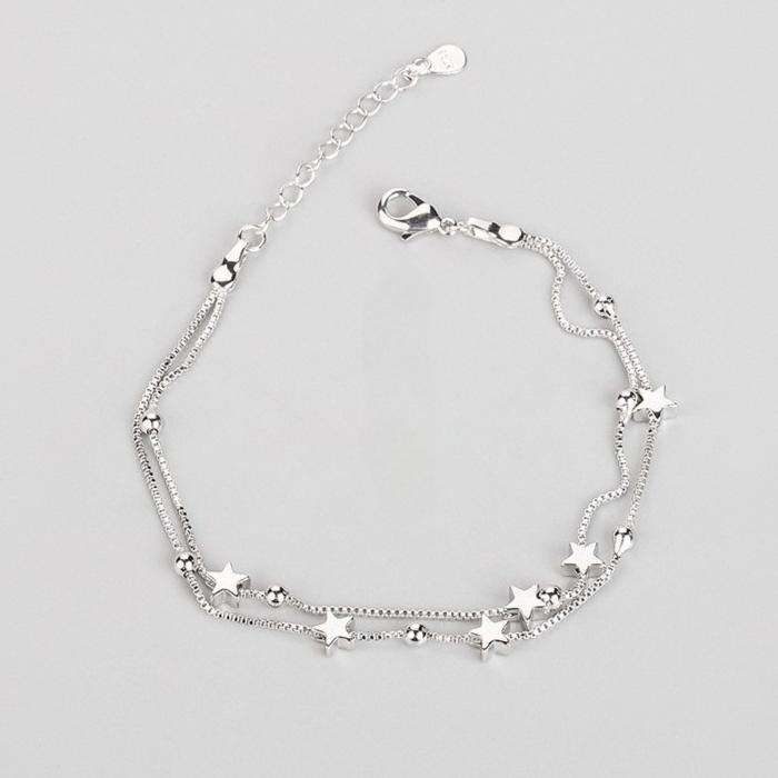 925 Silver Hollow Heart Bracelets For Women Girls Vintage Korean Design Double Layer Beads Bracelet Party Jewelry Gifts