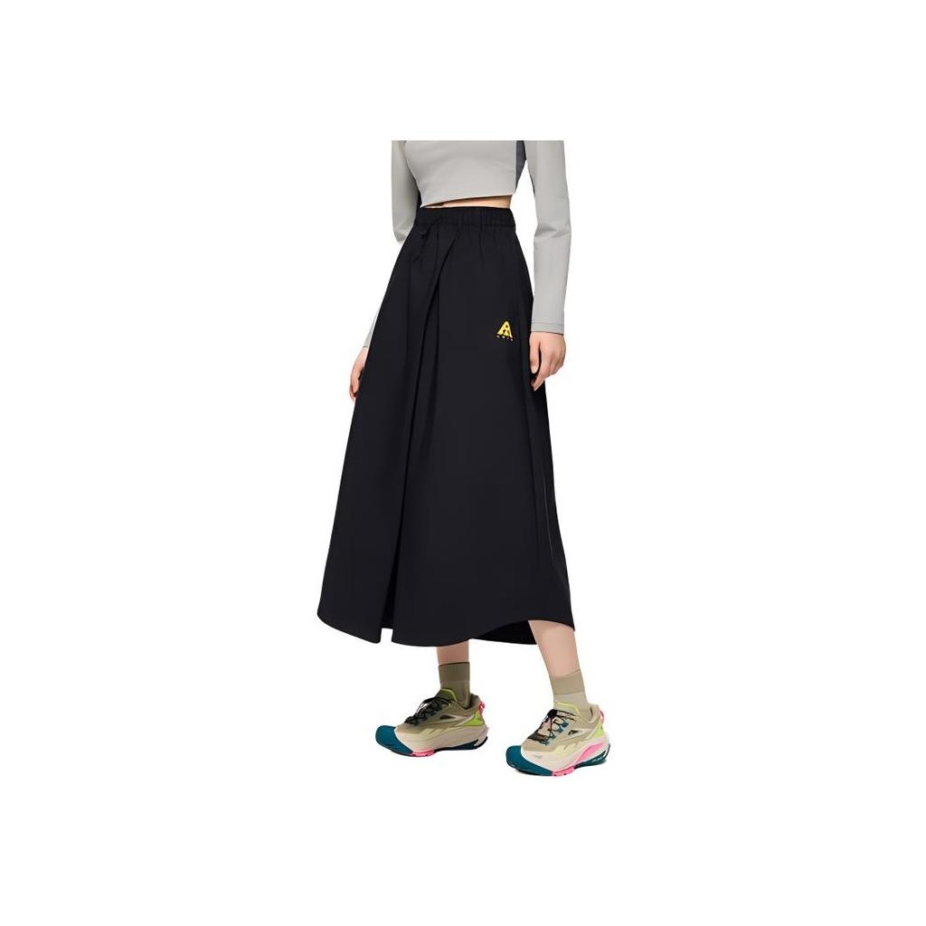 Anta Outdoor Hiking Windproof Water-Repellent Oil-Resistant Solid Color Casual Long Skirt Women Skirts Basic-Black 962437203-3