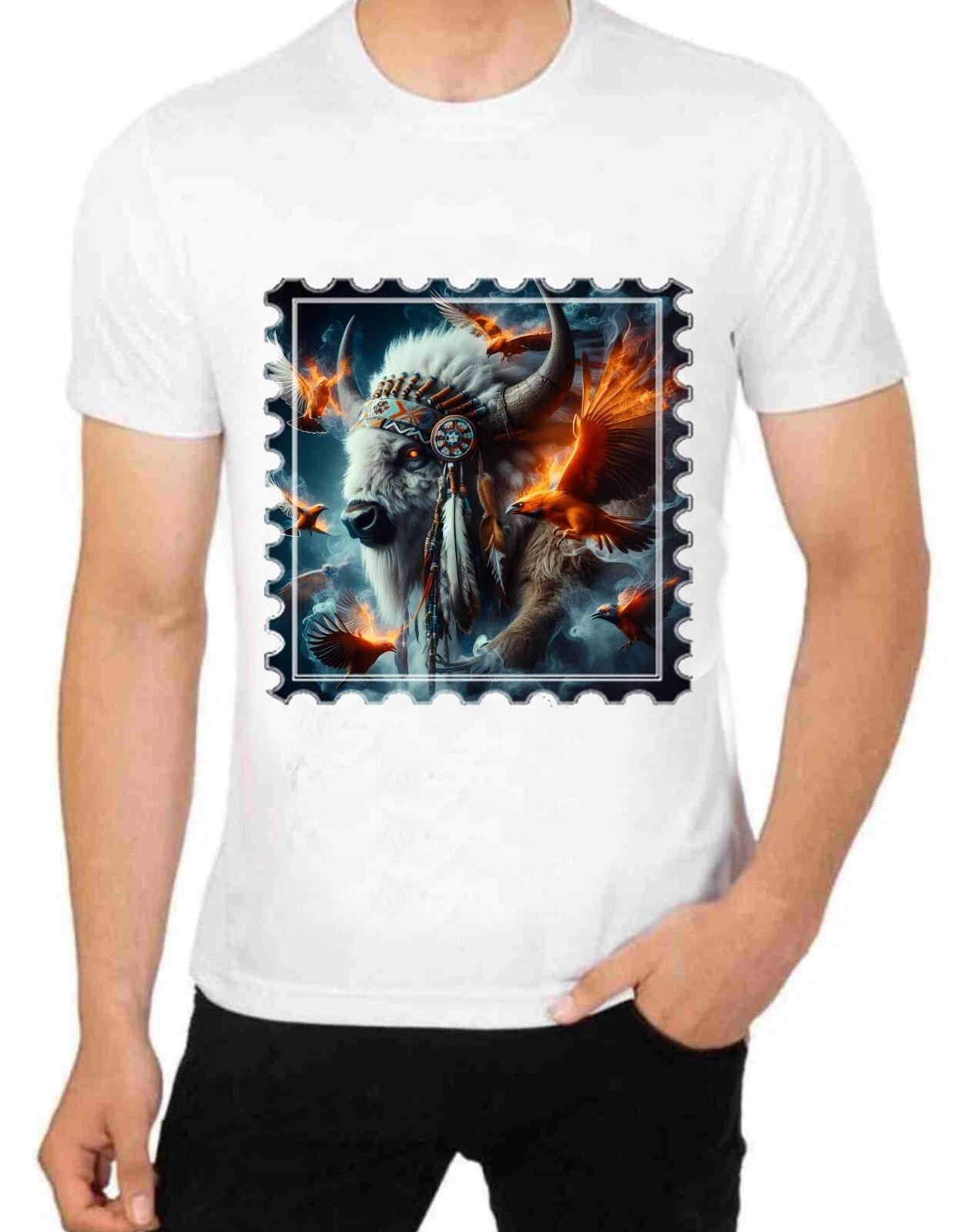 Sacred Buffalo Native South Dakota Art T-Shirt for Mens Apparel 4XL