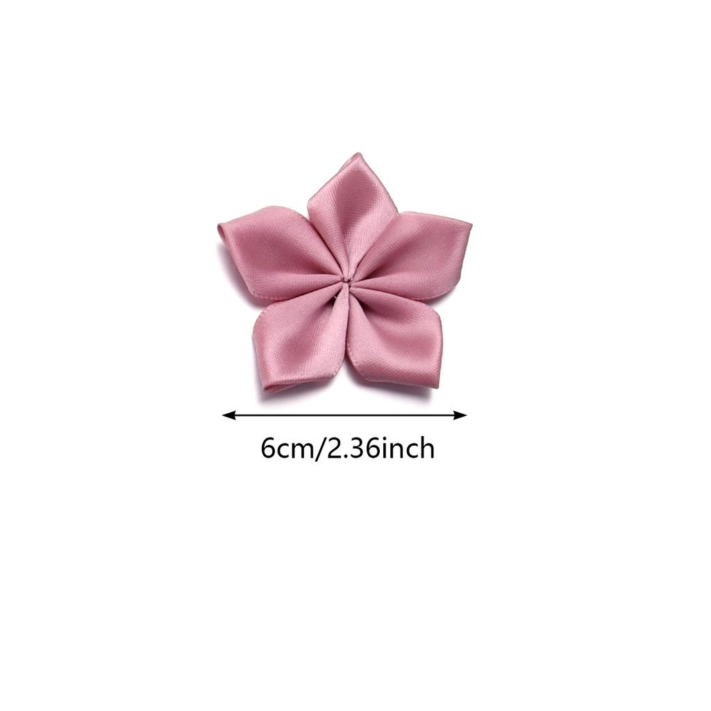 20 Stück 6cm Satinband Blume Bunt Künstliche Stoff Fünfblättrige Blumen Für DIY Hochzeit Kleidung Nähen Kopfschmuck Dekoration