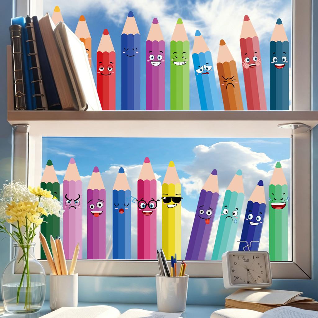 Colorful Pencil Theme Static Adhesive for Classroom Glass Stickers