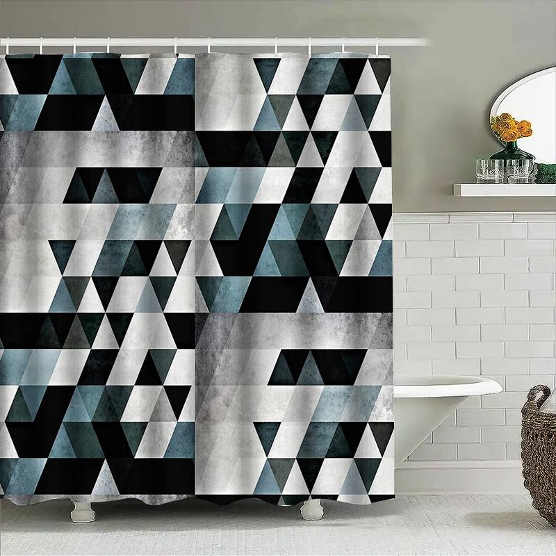 Geometric Shower Curtain Modern Abstract Triangle Pattern Waterproof Bathroom Decor Farmhouse Coastal Home Textile Washable