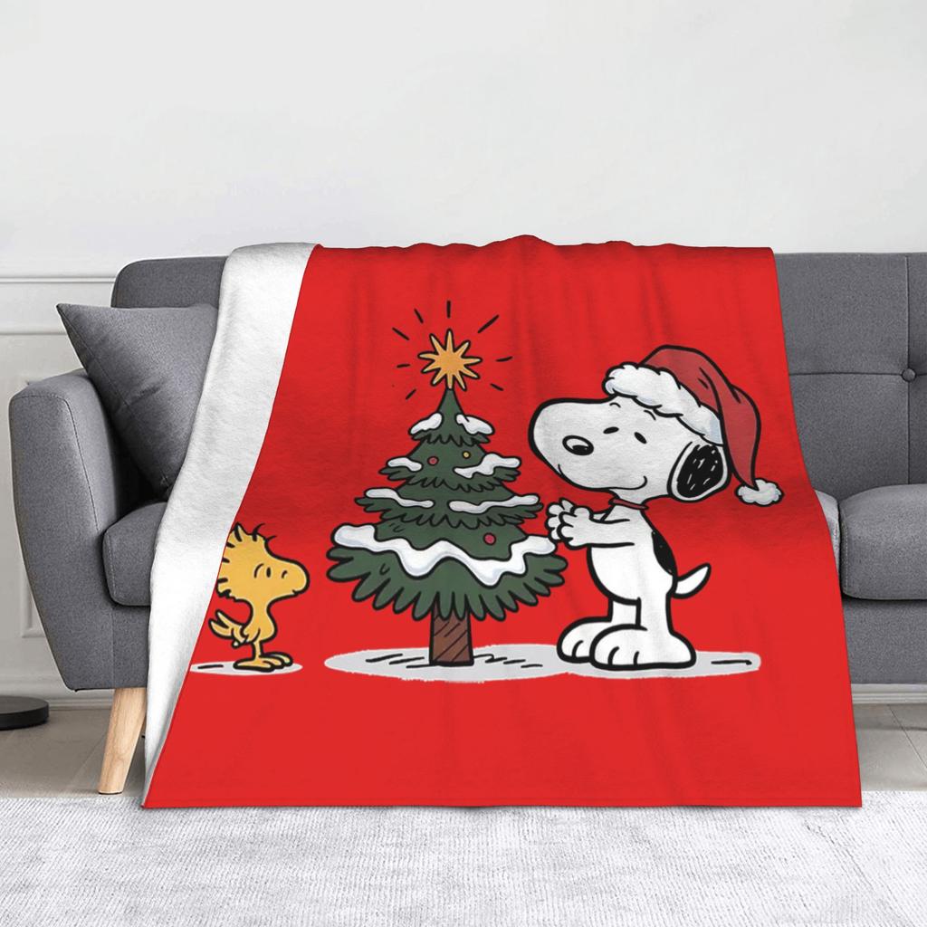 Snoopy Christmas Charlie Brown Blankets Flannel Spring/Autumn Portable Lightweight Throw Blankets Home Travel Bedding Throws