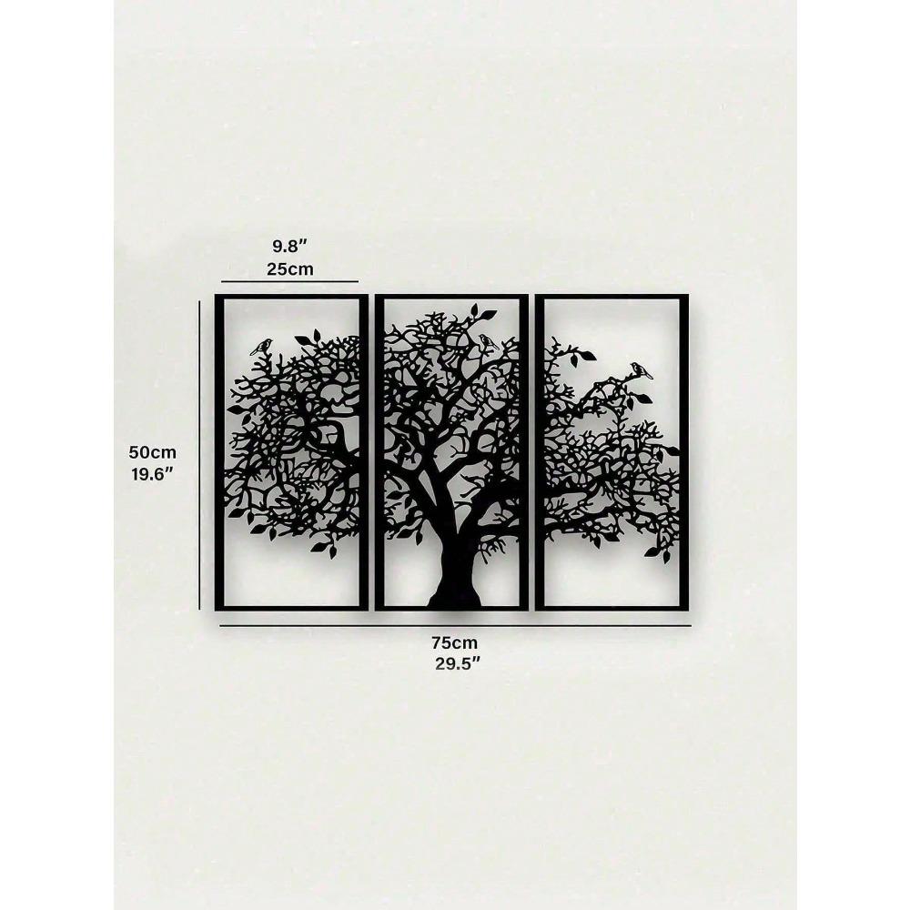 3 Panels Tree Of Life Metal Wall Art With Birds Large Metal Tree Silhouette Living Room Decor