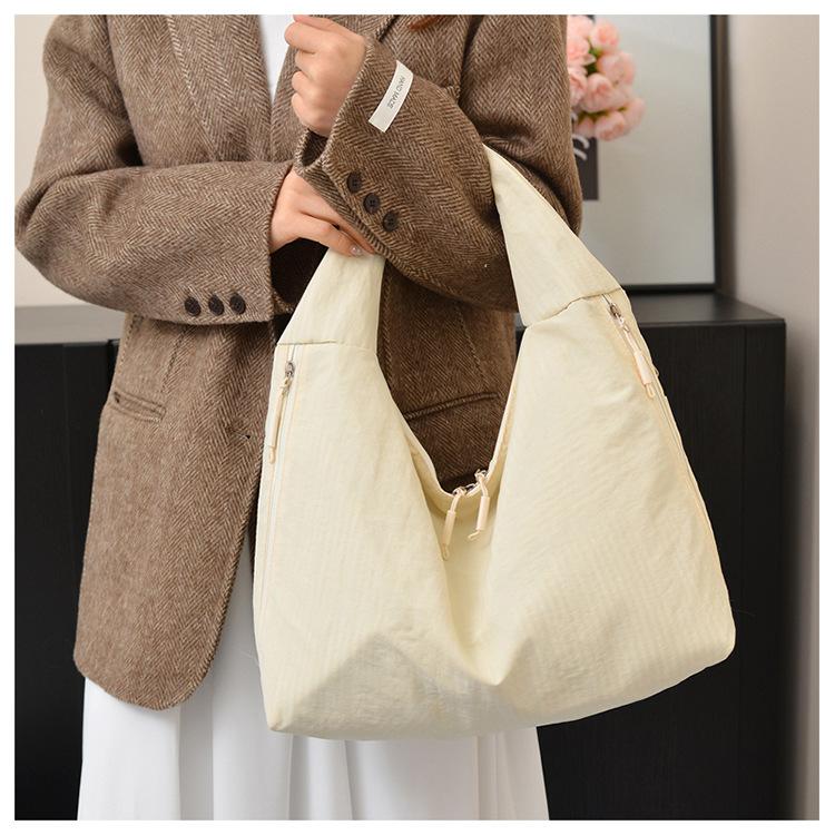 Simple Multi-Pocket Nyl Shoulder Bags for Women Large Capacity Ladies Hobos Tote Bag Solid Color Portable Female Handbags