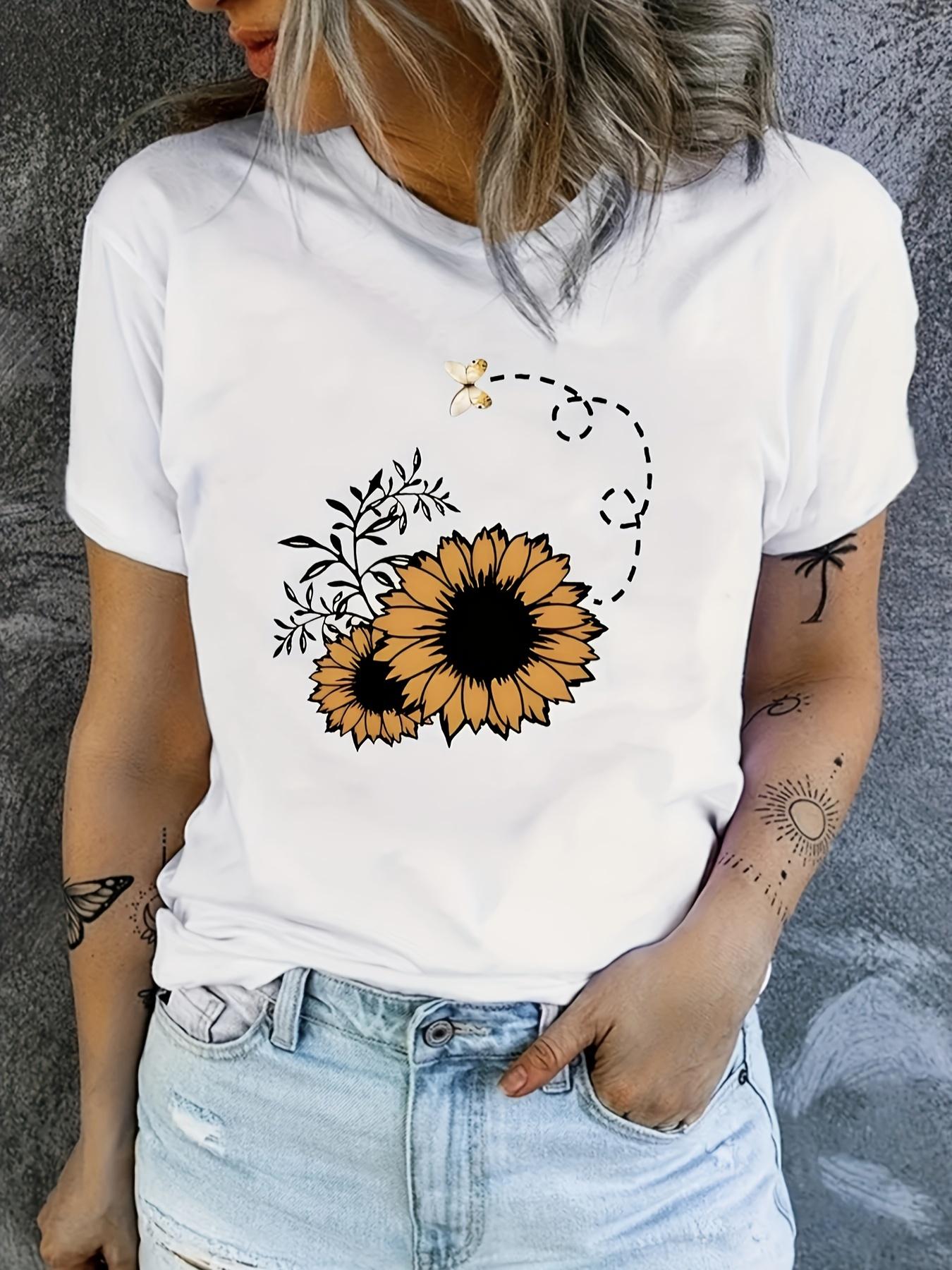

Floral Charm Womens T-Shirt - Lightweight & Breathable Short Sleeve, Classic Crew Neck, Stylish Casual Top for Effortless Summer & Spring Fashion S белый