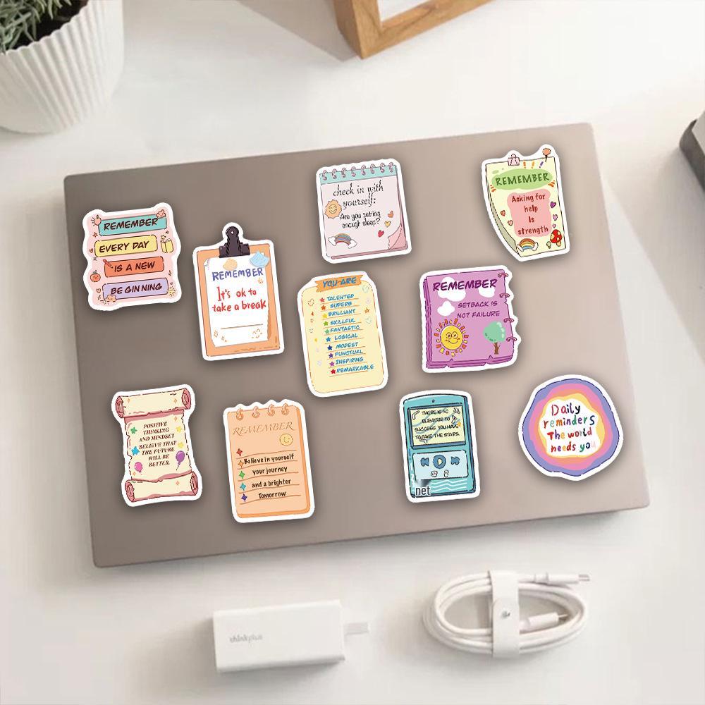 50 Motivational Short Phrase Stickers for Thermos Cups, Phone Cases, & Laptops