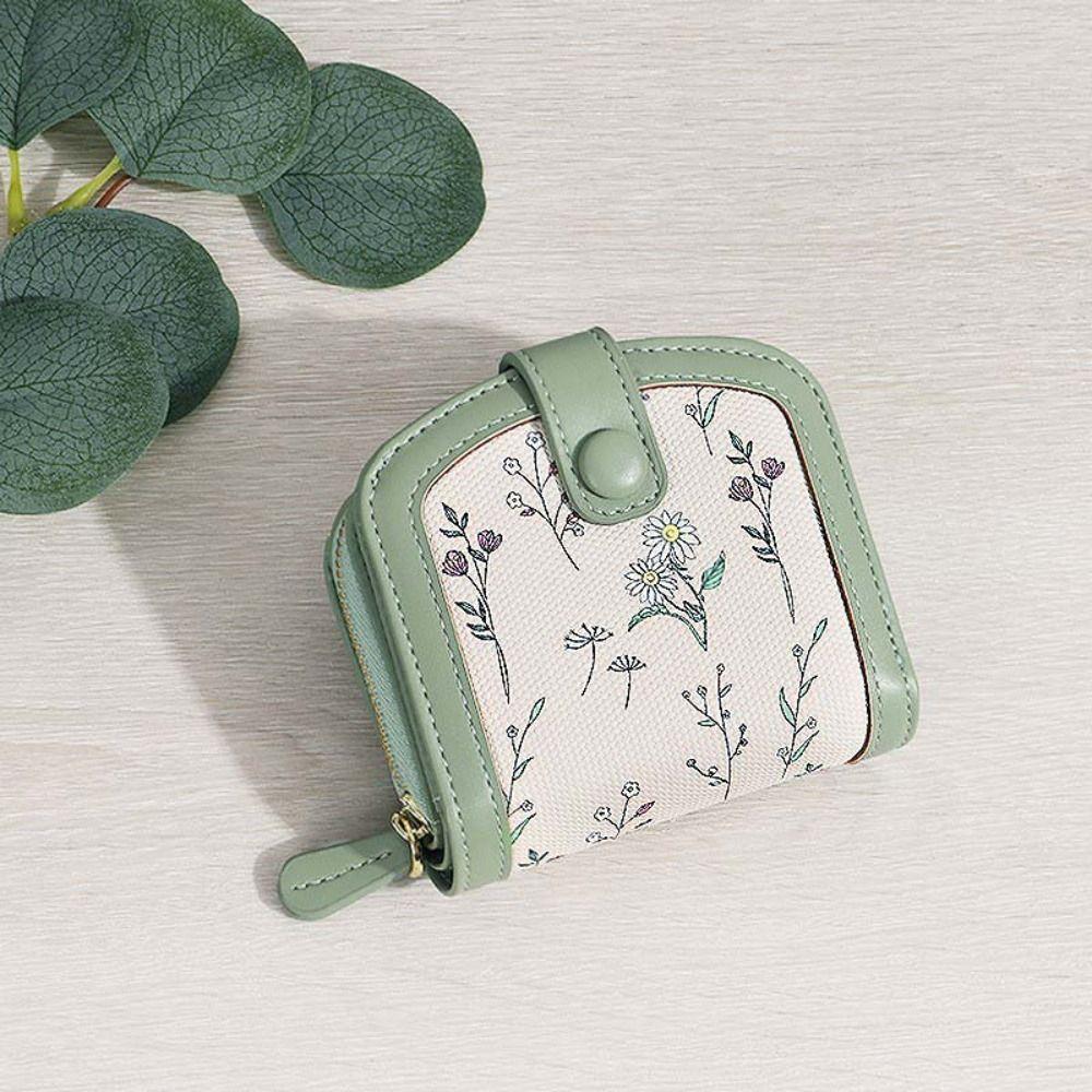 Floral Print Mini Coin Purse Bag Zipper Pouch Card Holder Portable PU Leather Short Wallet Women