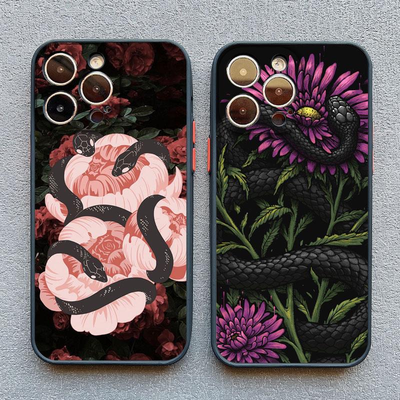 Snake Flower Snake Painting Phone Case for iPhone 11 12 13 Mini Pro Max 16 15 14 Pro Max XS X XR 15 8 7 Plus SE Shockproof Cover