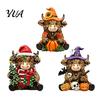 Highland Cow Figurine 3Pcs Figurine, Resin Yak Statues for Thanksgiving Christmas, Small Decorative Figurines Farmhouse Tabletop Ornaments Shelf