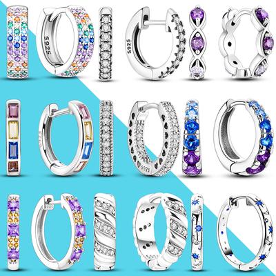 Women Hoop Earrings 925 Silver Sparkling Pave Cz Luxury Fine Jewelry Gift For Wedding Engagement Party Simplicity Earring